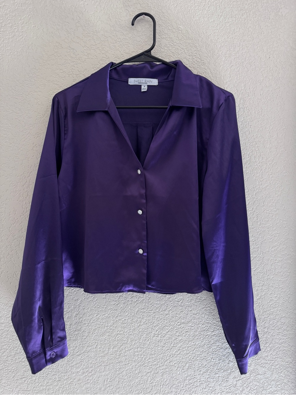 NWOT Sweet Rain Women's Purple Satin Button-Down Blouse